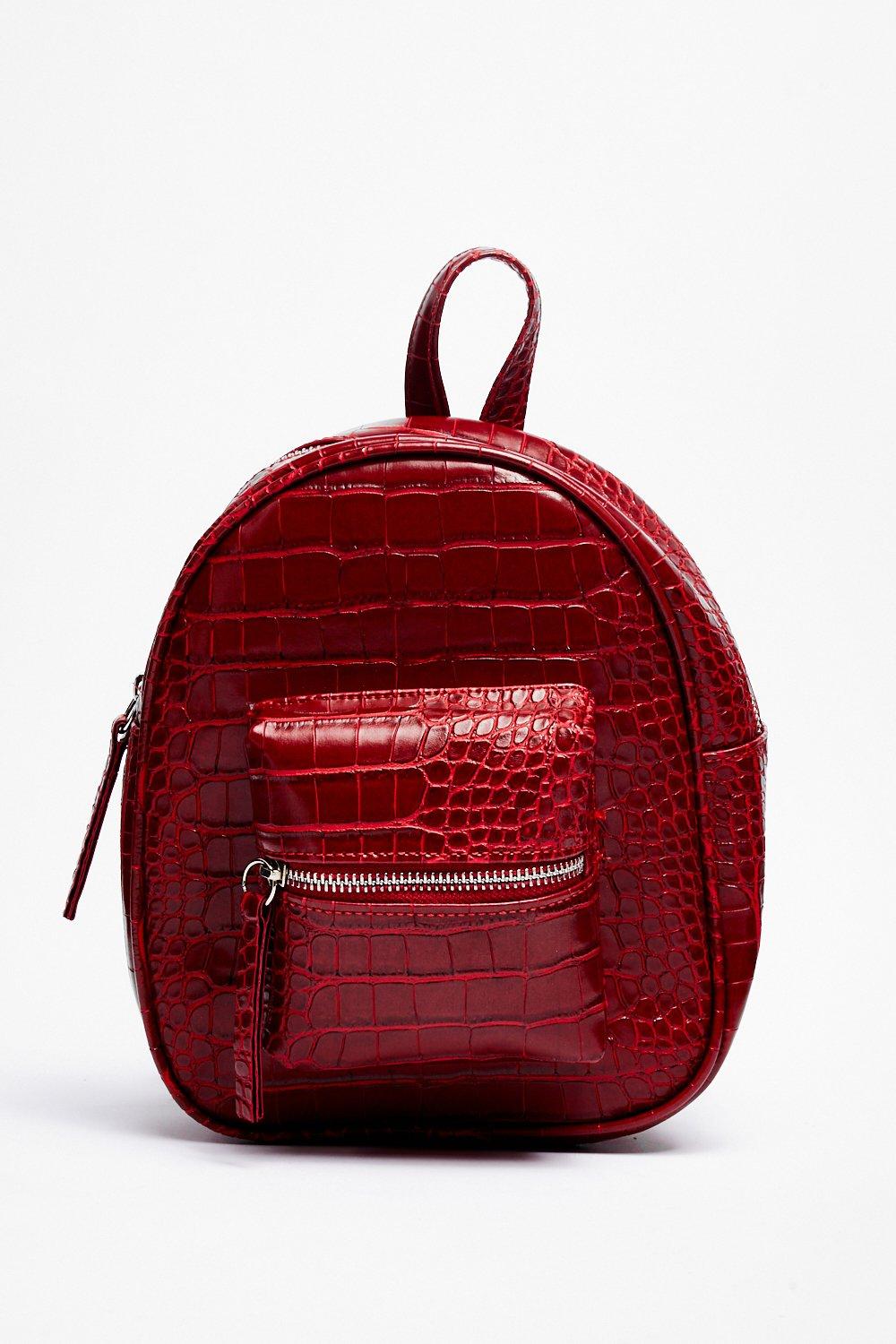 Croc Embossed Zip Faux Leather Backpack